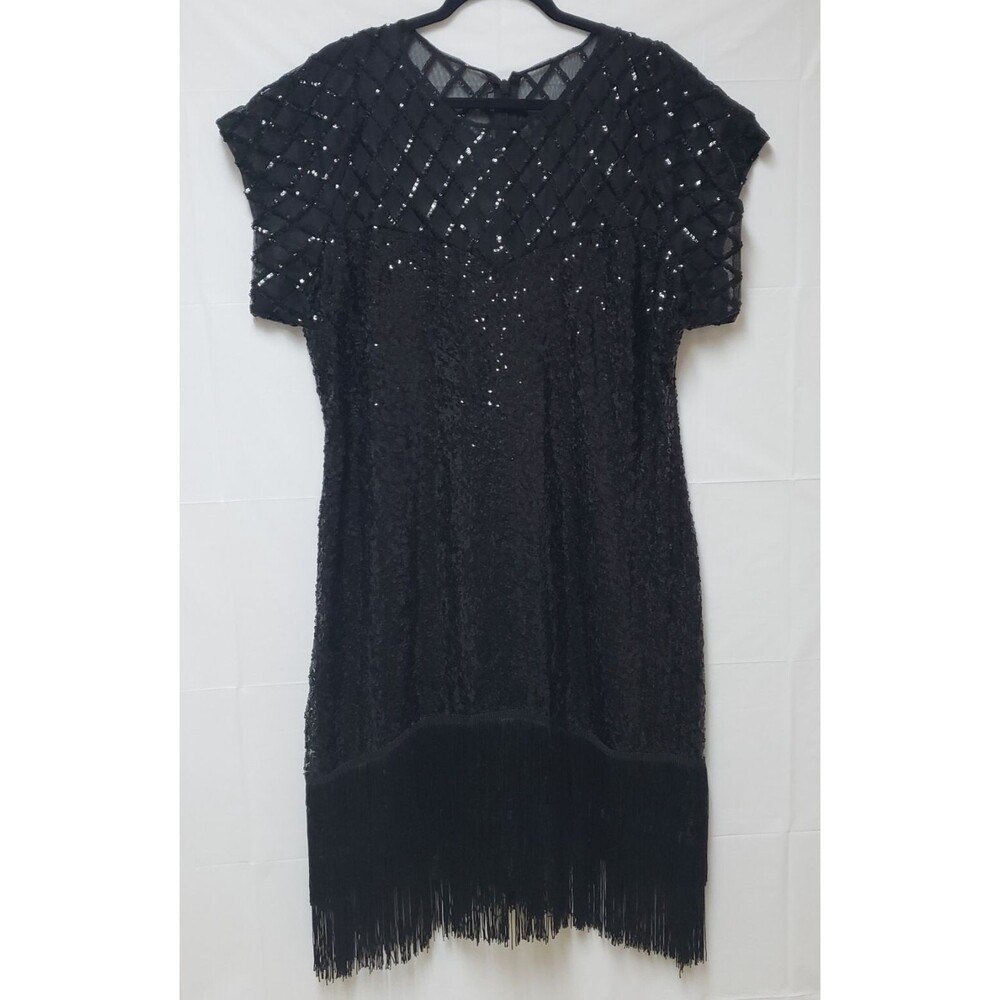 Women’s Unique Vintage Black Sequin Fringe Formal Party Dress Size 4X NWOT